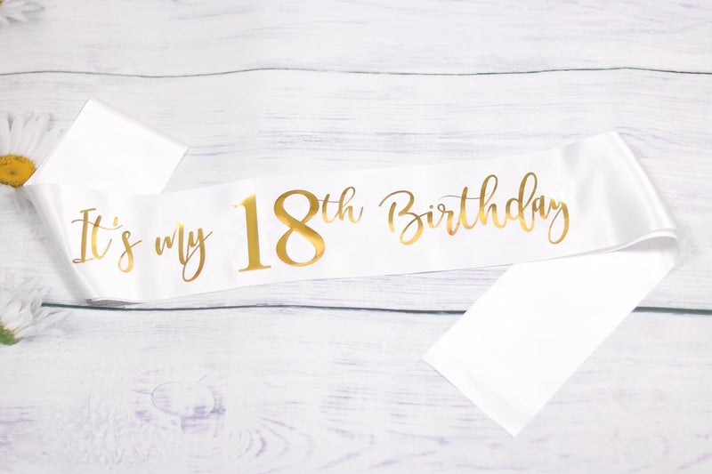 Docooniver It's My 18th Birthday Sash White with Rose Gold Foil Lettering for Girls. - Image 3